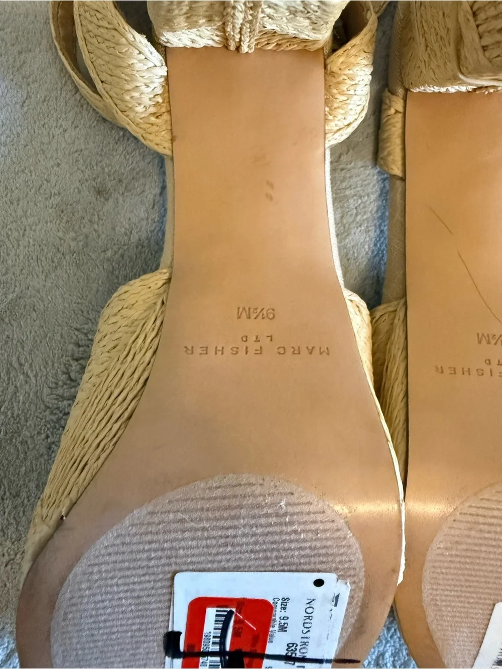 Marc Fisher Calyn Natural Rafia Woven Platform Block Heel Sandals - Beige